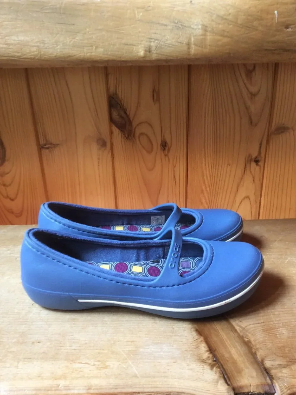 Crocs Mary Jane Blue Slip On Comfort Womens Iconic Ballet Flat Shoes Size 8